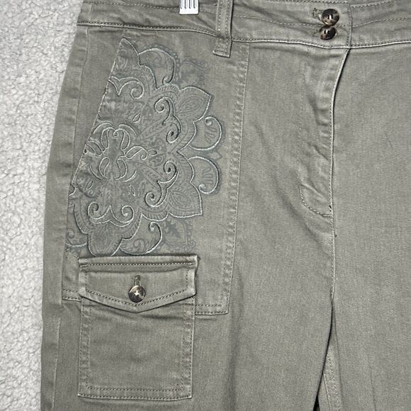 J Jill Women’s 12 Ankle Pants Green High Rise Embroidered - Picture 5 of 12